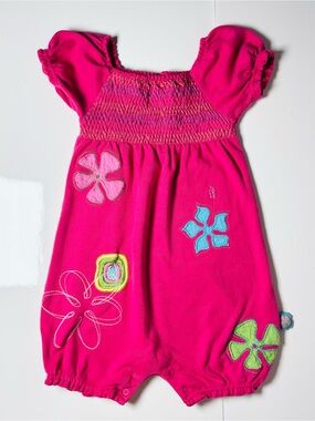 Little Tikes Baby Fuchsia Pink Smocked Floral Romper 18-24M Fairycore Barbie Y2K
